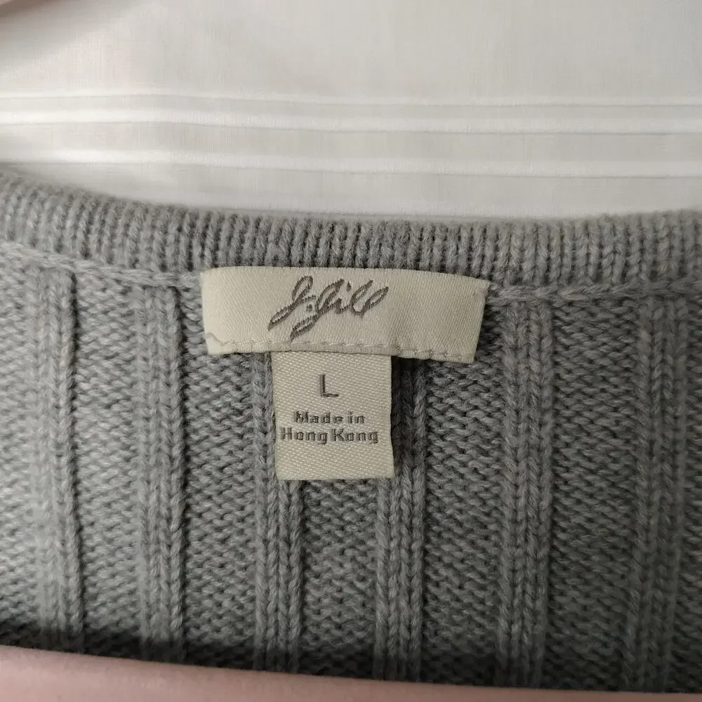 J. Jill Pull Over Ribbed Sweater 3/4 Sleeve Gray Women's Size Large‎ 100% Cotton